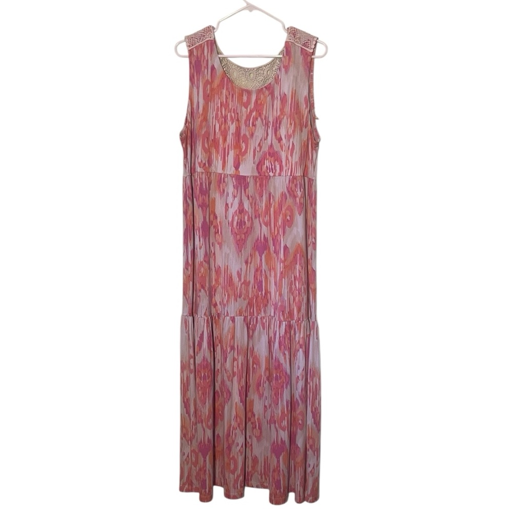 Ruby Rd Lace Back Long Flowy Stretch Boho Ruffle dress. Size XL GUC. - Picture 3 of 6